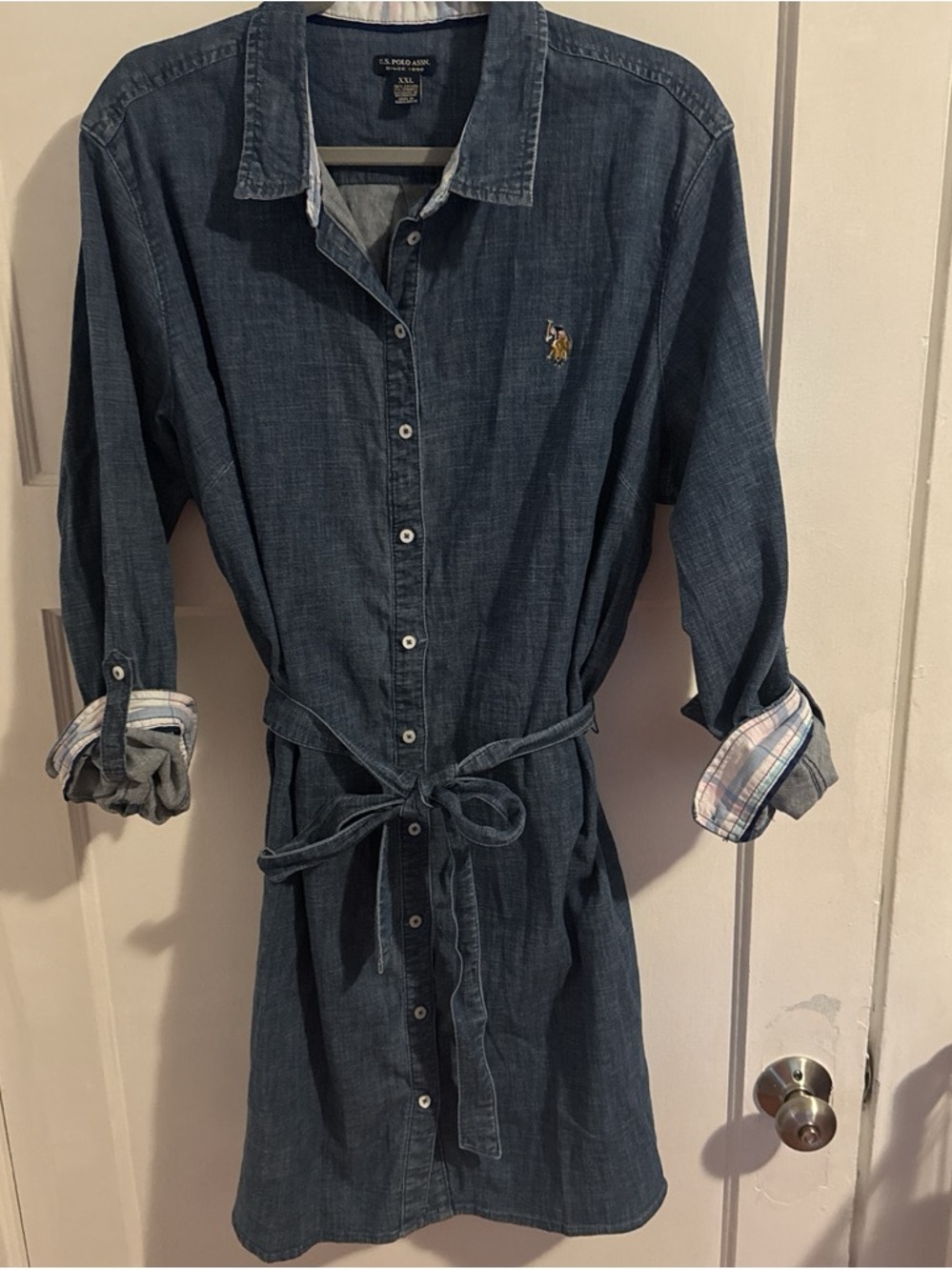U.S. Polo Assn. Dark Blue Denim Shirt Dress with Tie Waist